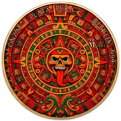 Mexico – Libertad Aztec Calendar 24k Gold Gilded Colorized Silver Coin