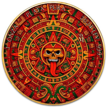Mexico - Libertad Aztec Calendar 24k Gold Gilded Colorized Silver Coin - 1 oz