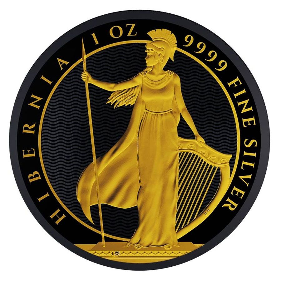 Niue - Hibernia Black Platinum 24k Gold Gilded Colorized Silver Coin - 1 oz