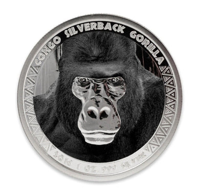 Congo - Silver Silverback Gorilla Colorized Proof Coin - 1 oz