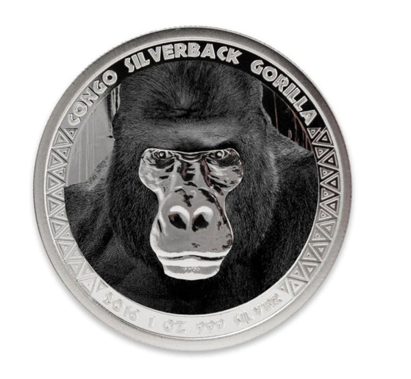 Congo - Silver Silverback Gorilla Colorized Proof Coin - 1 oz