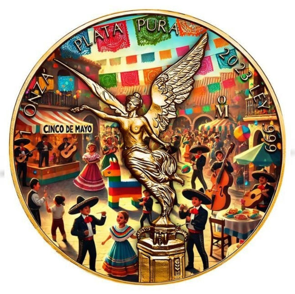 Mexico - Libertad Cinco de Mayo 24k Gold Gilded Colorized Silver Coin - 1 oz