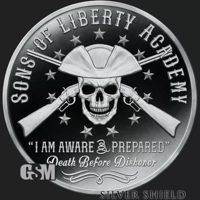 US - Silver Shield SONS OF LIBERTY ACADEMY #5 in "WORLD WAR MEme" - 1 oz