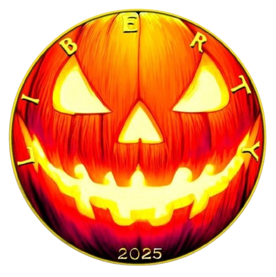 America - Silver Eagle Halloween Pumpkin Head 24k Gold Gilded Colorized Coin