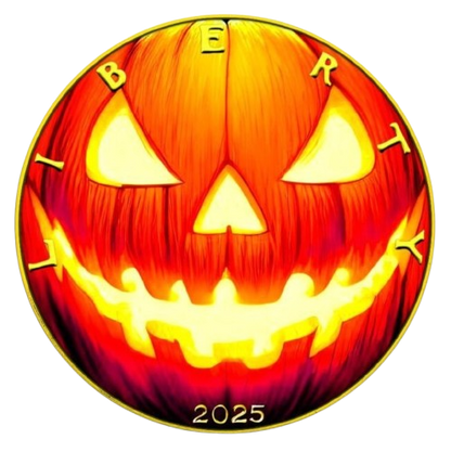 America - Silver Eagle Halloween Pumpkin Head 24k Gold Gilded Colorized Coin - 1 oz