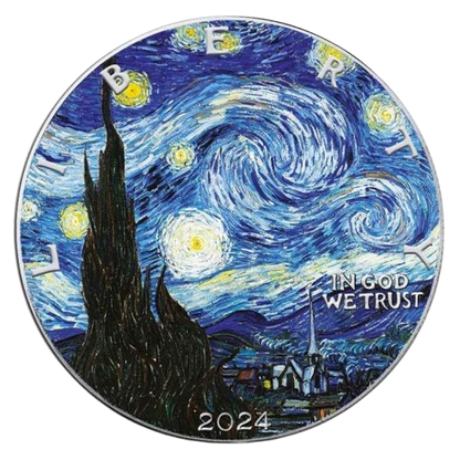 USA - Silver Eagle Vincent Van Gogh Starry Night Colorized Coin - 1 oz