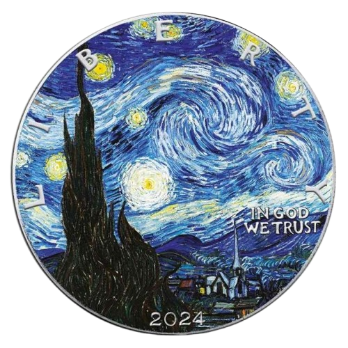 USA - Silver Eagle Vincent Van Gogh Starry Night Colorized Coin - 1 oz