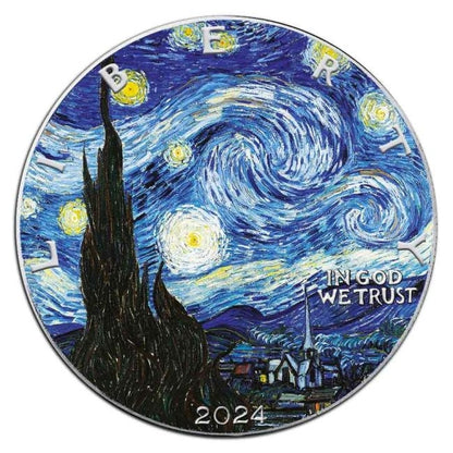 USA - Silver Eagle Vincent Van Gogh Starry Night Colorized Coin - 1 oz