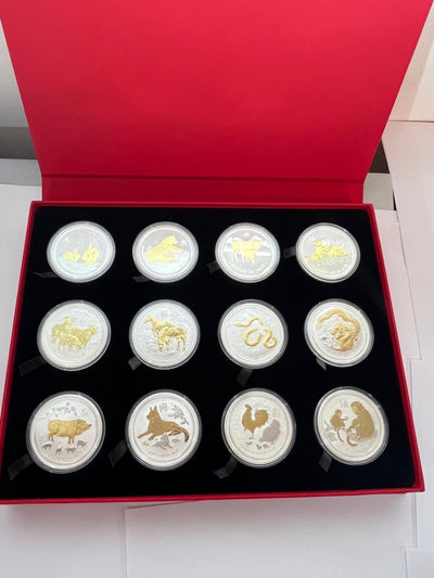 12 x 1 oz – Lunar Serie II komplett vergoldet 2008–2019