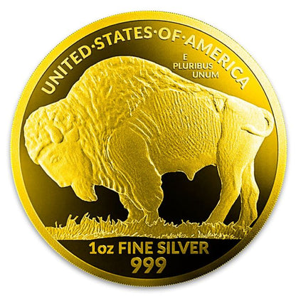 America - Silver Buffalo Full 24k Gold Gilded Silver Coin - 1 oz