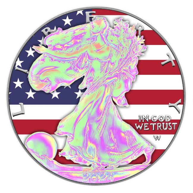American Silver Eagle US Flag Holographic Lady Liberty Colorized Coin 1 oz