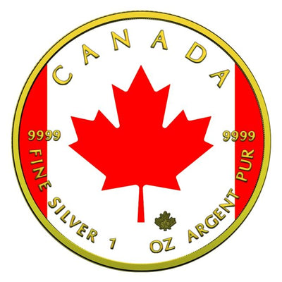 Canada - Maple Leaf Canada Flag 24k Gold Gilded Colorized Silver Coin - 1 oz