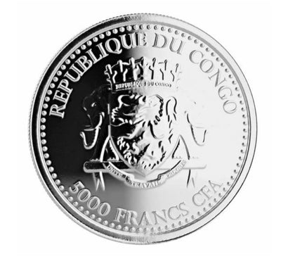 Kongo - Silber Silberrücken Gorilla Farbige Polierte Platte Münze - 1 oz