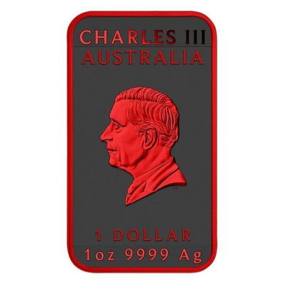 Australia - Silver Rectangle Dragon Cyber Red Black Platinum Colorized Coin-Bar