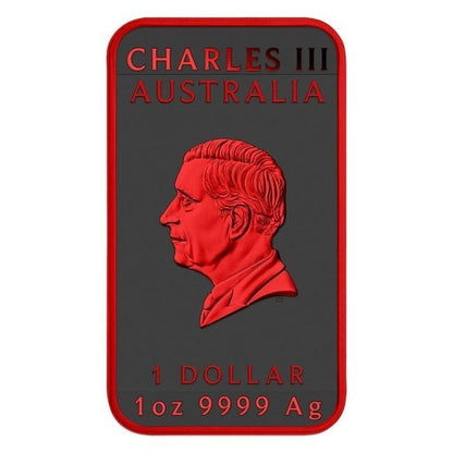 Australia - Silver Rectangle Dragon Cyber ​​Red Black Platinum Colorized Coin-Bar - 1 oz