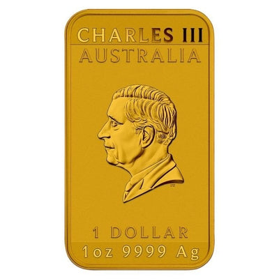 Australia - Silver Rectangle Yellow Dragon 24k Gold Gilded Metallic Colorized Coin-Bar
