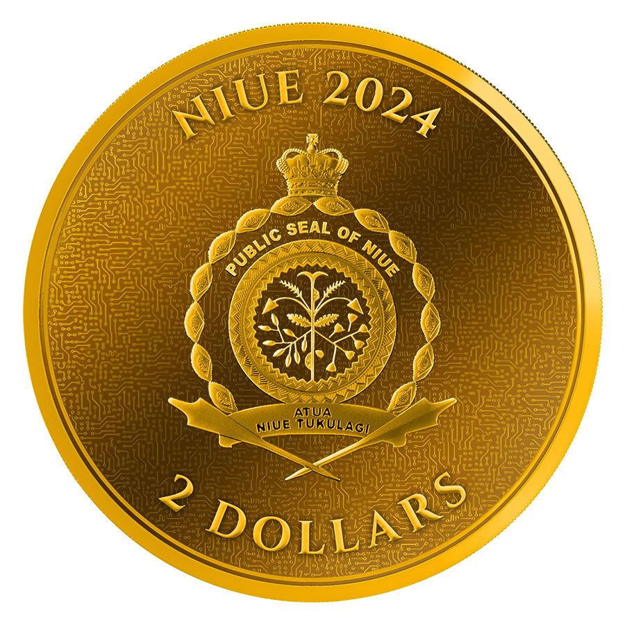 Niue - Burning Bitcoin 24k Gold Gilded Colorized Silver Coin - 1 oz