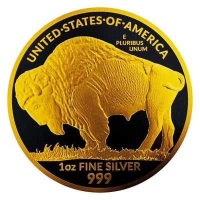America - Silver Buffalo Round Black Platinum 24k Gold Gilded