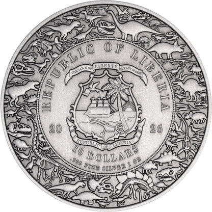 Liberia - Velociraptor UHR Antiqued – Jurassic Life series  - 1 oz