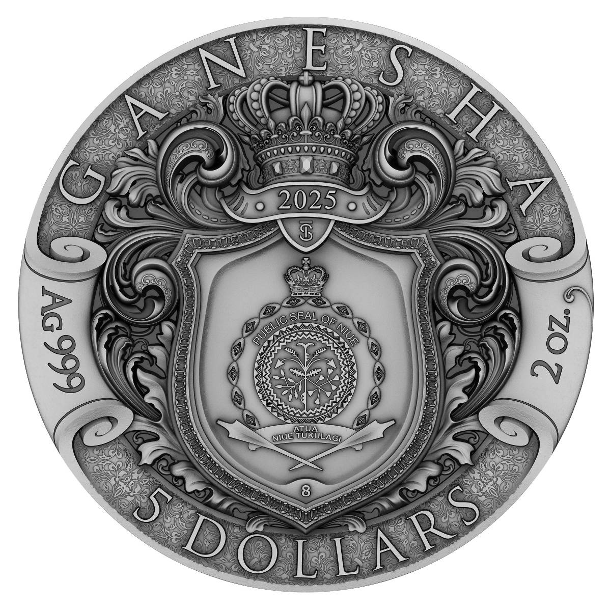Niue - Ganesha High Relief Color Antique Finish Silver Coin - 2 oz