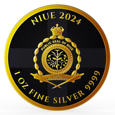 Niue - English Lion Black Platinum 24k Gold Gilded Colorized Silver Coin