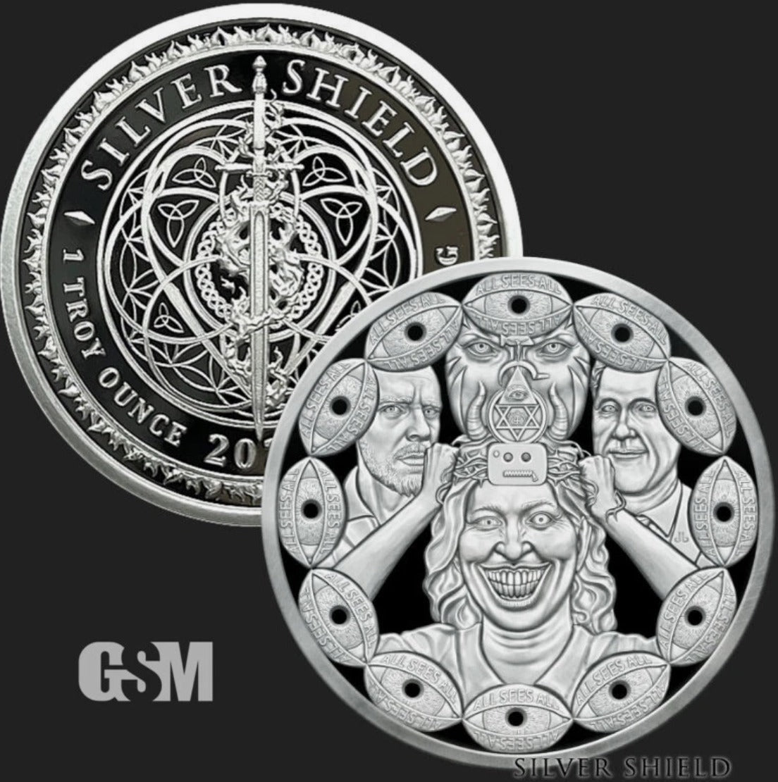 US - Silver Shield All Sees All Proof - Silver Shield "In-Hand " All Seeing Eye  - 1 oz