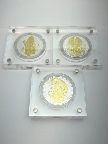 Komplett samling – Queen’s Beasts 11 x 1 oz silver, förgyllda med 24 K guld