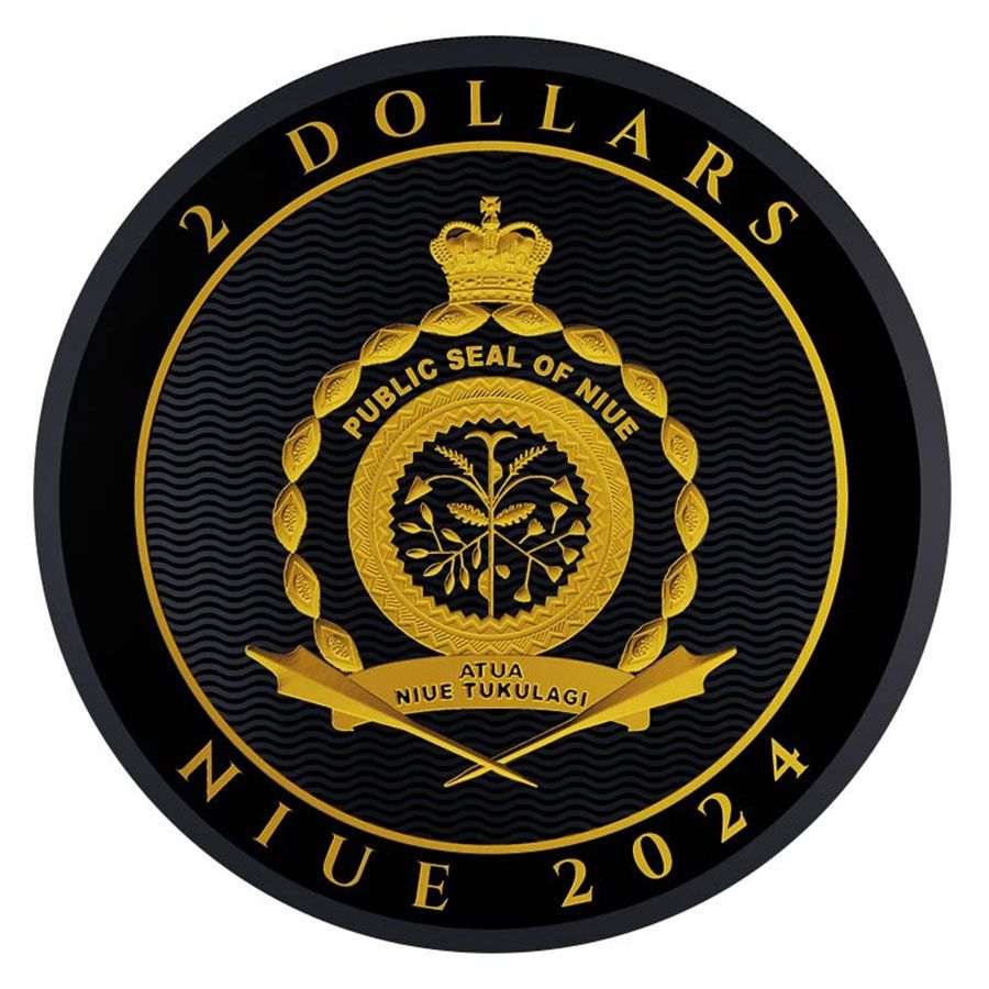 Niue - Hibernia Black Platinum 24k Gold Gilded Colorized Silver Coin - 1 oz