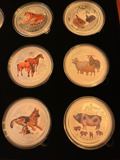 12 x 1 oz - Lunar Serie II Farbig Komplett 2008-2019