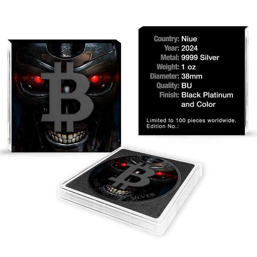 Niue - Bitcoin AI Cyborg Black Platinum Colorized Silver Coin - 1 oz