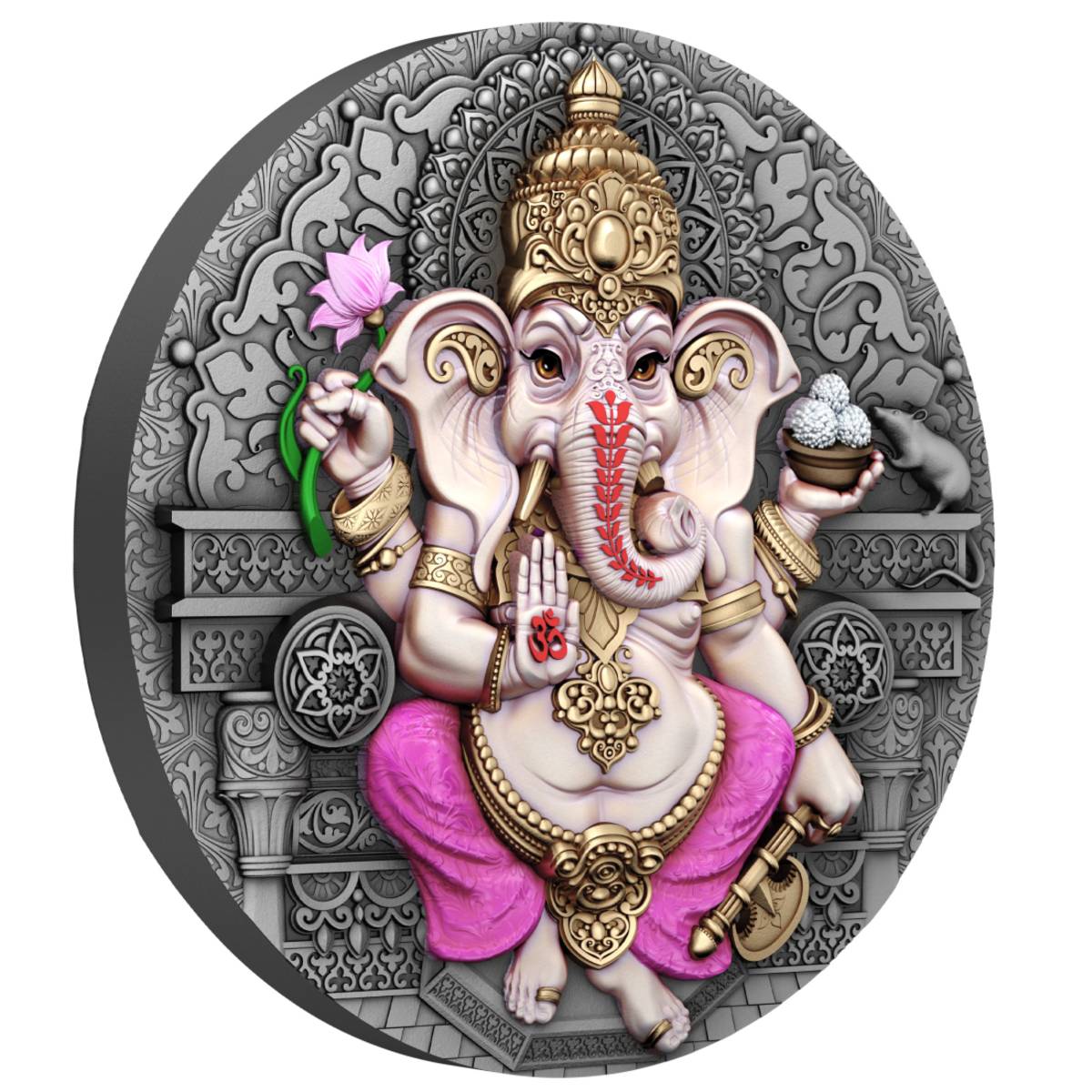 Niue - Ganesha High Relief Color Antique Finish Silver Coin - 2 oz