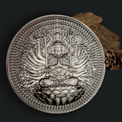 Chad -  Thousand-armed Thousand-eyed Guan Yin Bodhisattva Tri-metal - 2 oz silver