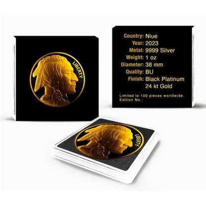 America - Silver Buffalo Round Black Platinum 24k Gold Gilded Coin - 1 oz