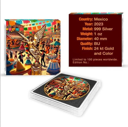 Mexico - Libertad Cinco de Mayo 24k Gold Gilded Colorized Silver Coin - 1 oz
