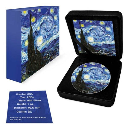 USA - Silver Eagle Vincent Van Gogh Starry Night Colorized Coin - 1 oz