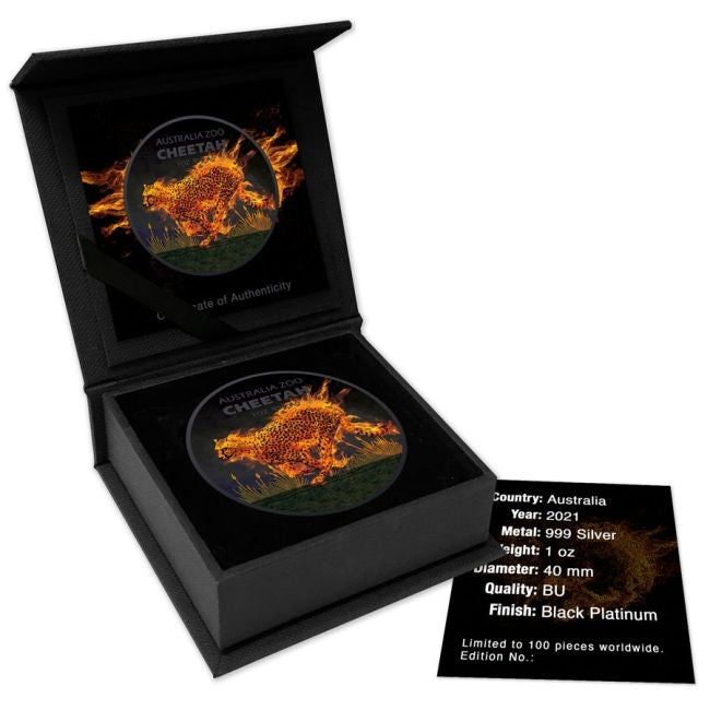 Australia - Silver Zoo Burning Cheetah Black Platinum Coin - 1 oz