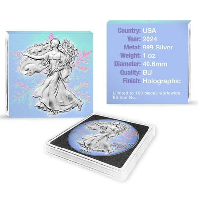 USA - Silver Eagle Holographic Snowflake Colorized Coin