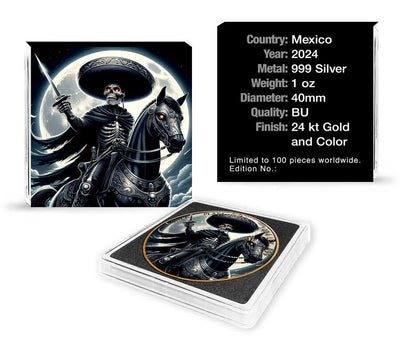 Mexico - Libertad El Charro Negro 24k Gold Gilded Colorized Silver Coin