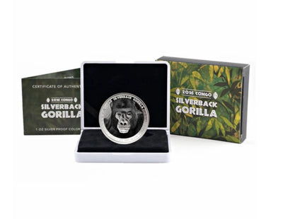 Kongo - Silber Silberrücken Gorilla Farbige Polierte Platte Münze - 1 oz