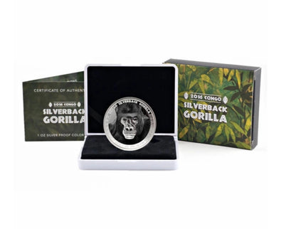 Congo - Silver Silverback Gorilla Colorized Proof Coin - 1 oz