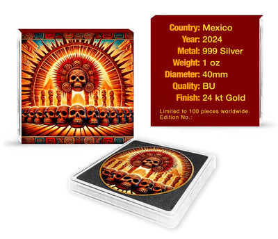 Mexico - Libertad Tzompantli 24k Gold Gilded Colorized Silver Coin