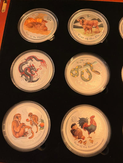 12 x 1 oz - Lunar Serie II Farbig Komplett 2008-2019