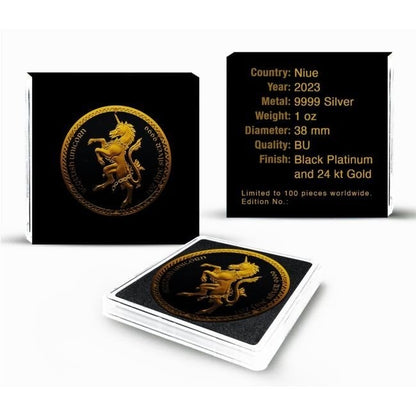 Niue - Silver Scottish Unicorn Black Platinum 24k Gold Gilded Coin - 1 oz