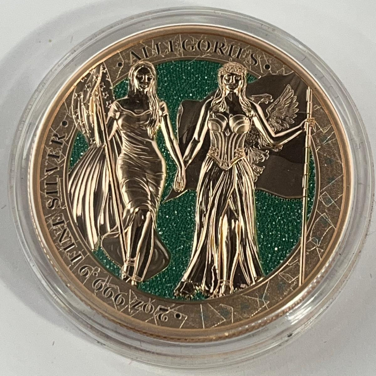 The Allegories Colombia &amp; Germania Green Gold Gilded 2 oz