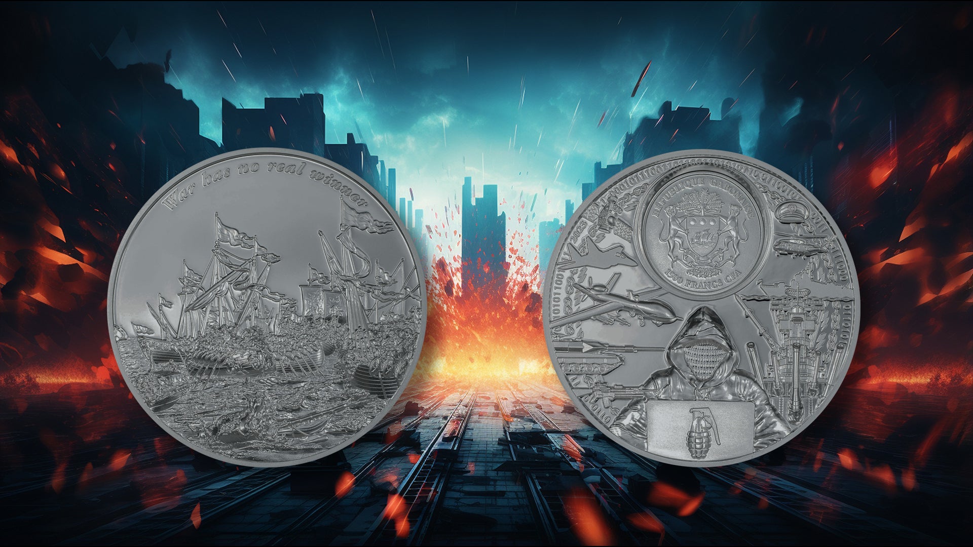 Gabon - War has no real winner BLACK PROOF – Time Flies - 2 oz