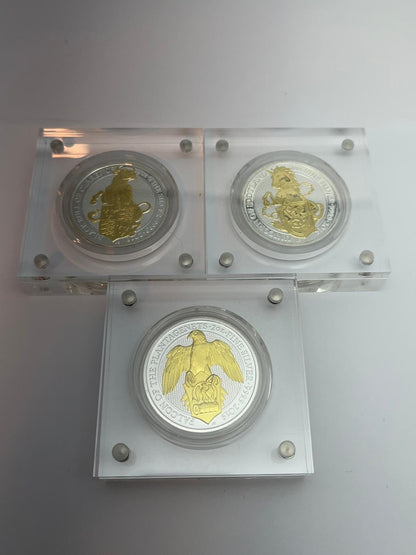 Komplett samling – Queen’s Beasts 11 x 1 oz silver, förgyllda med 24 K guld