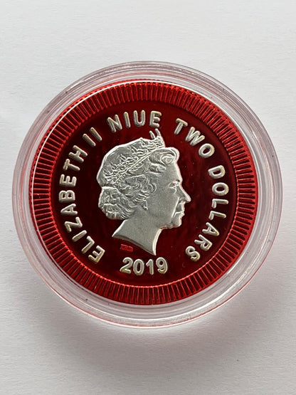 Athenian Owl Red background Pink Eyes - 1 oz