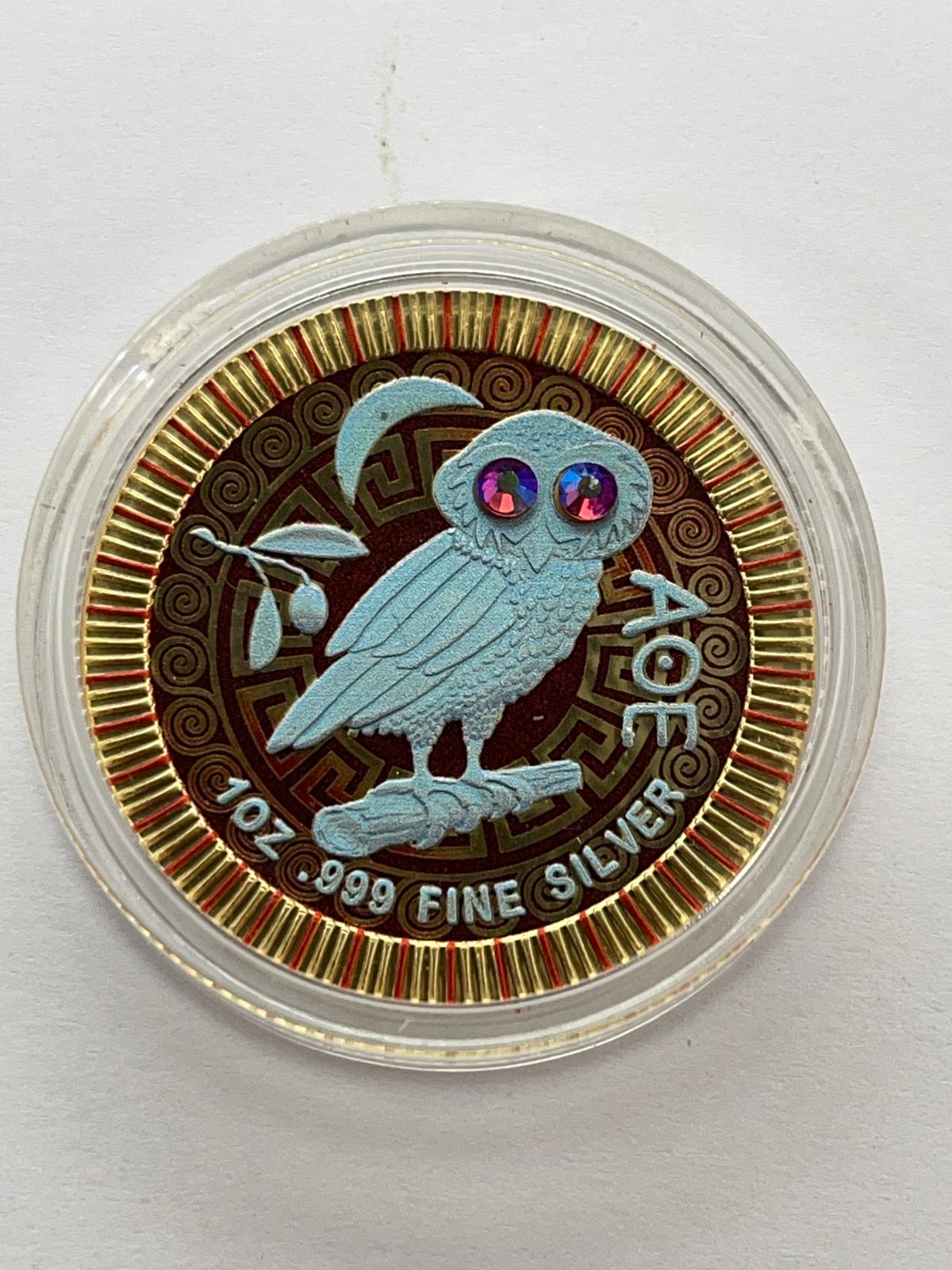 Athenian Owl Bronze background Red Eyes - 1 oz