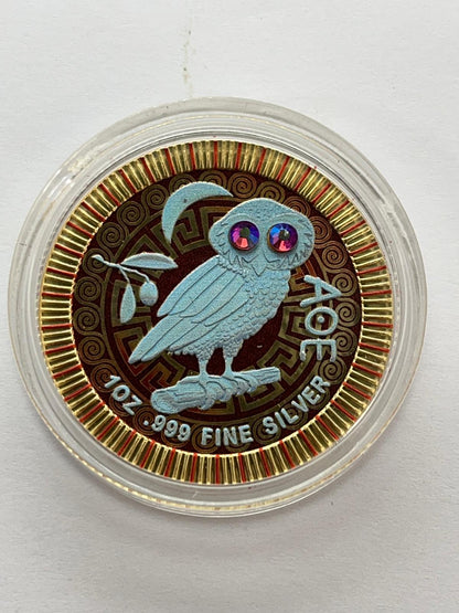 Athenian Owl Bronze background Red Eyes - 1 oz