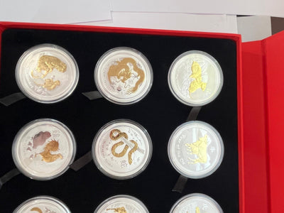 12 x 1 oz – Lunar Serie II komplett vergoldet 2008–2019